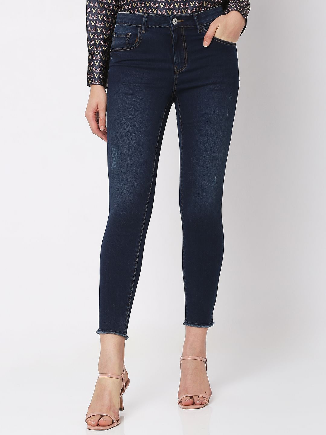 Dark Blue Mid Rise Pushup Wendy Skinny Jeans