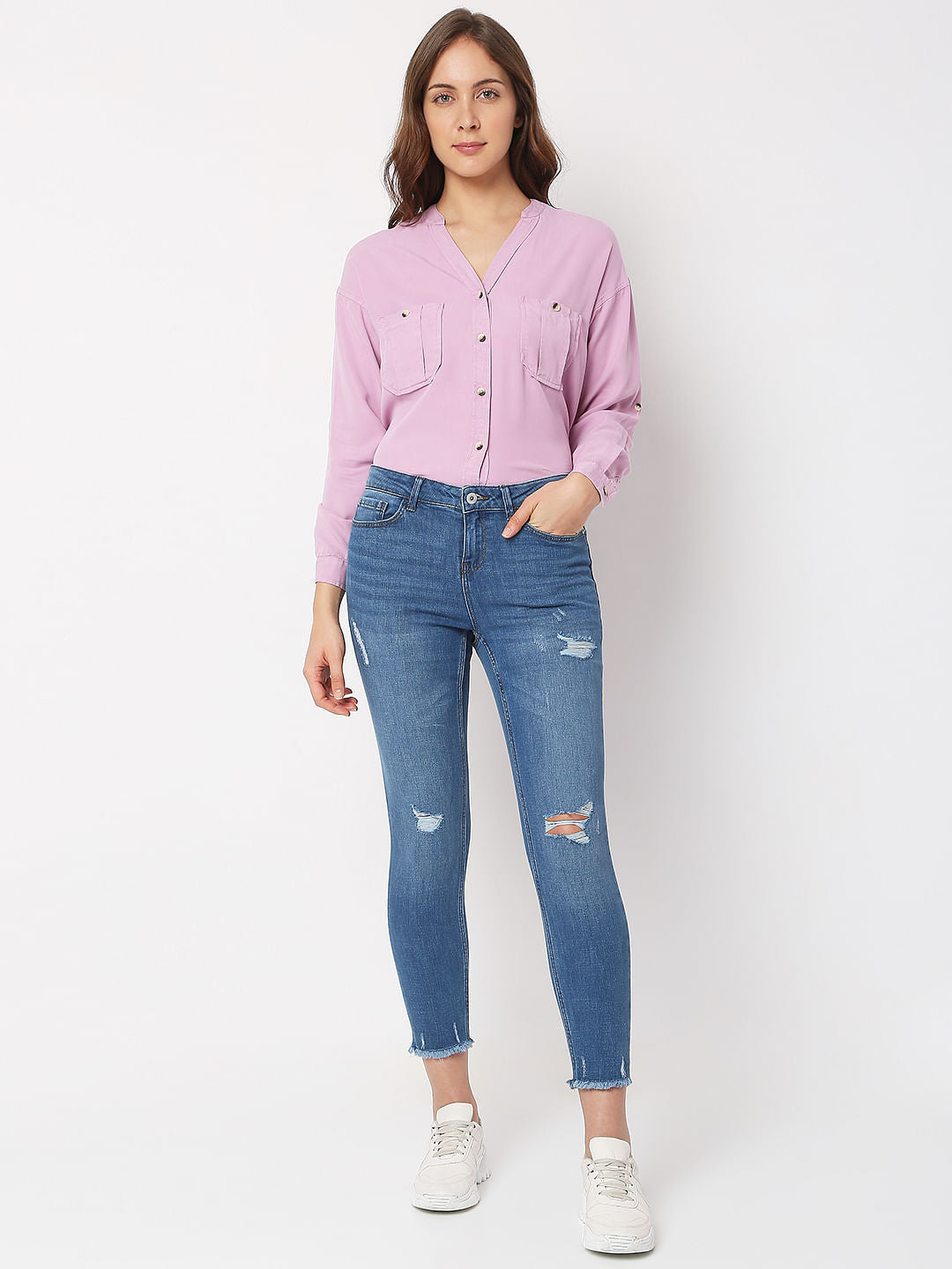 Blue Mid Rise Distressed Wendy Skinny Jeans