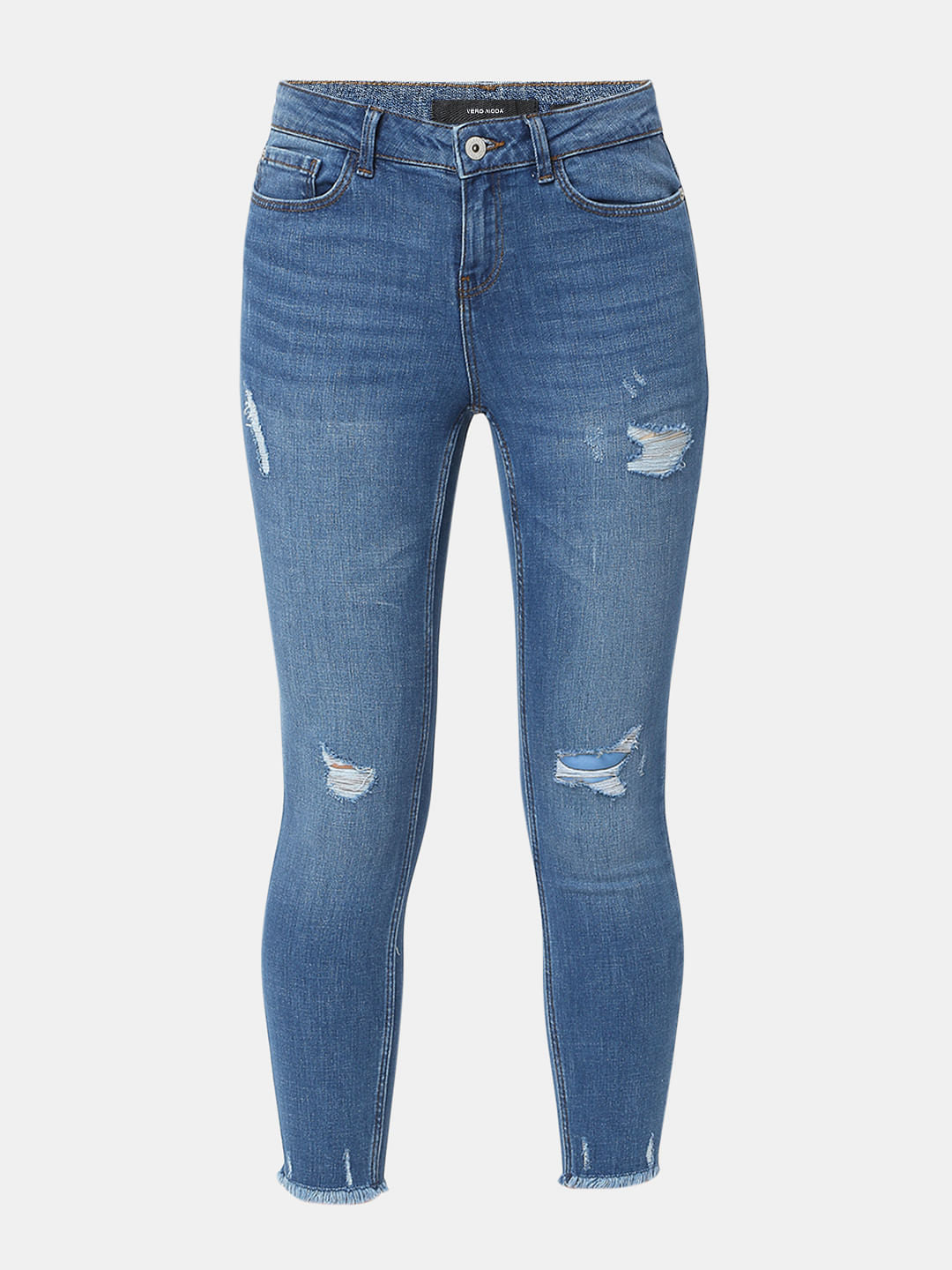 Blue Mid Rise Distressed Wendy Skinny Jeans