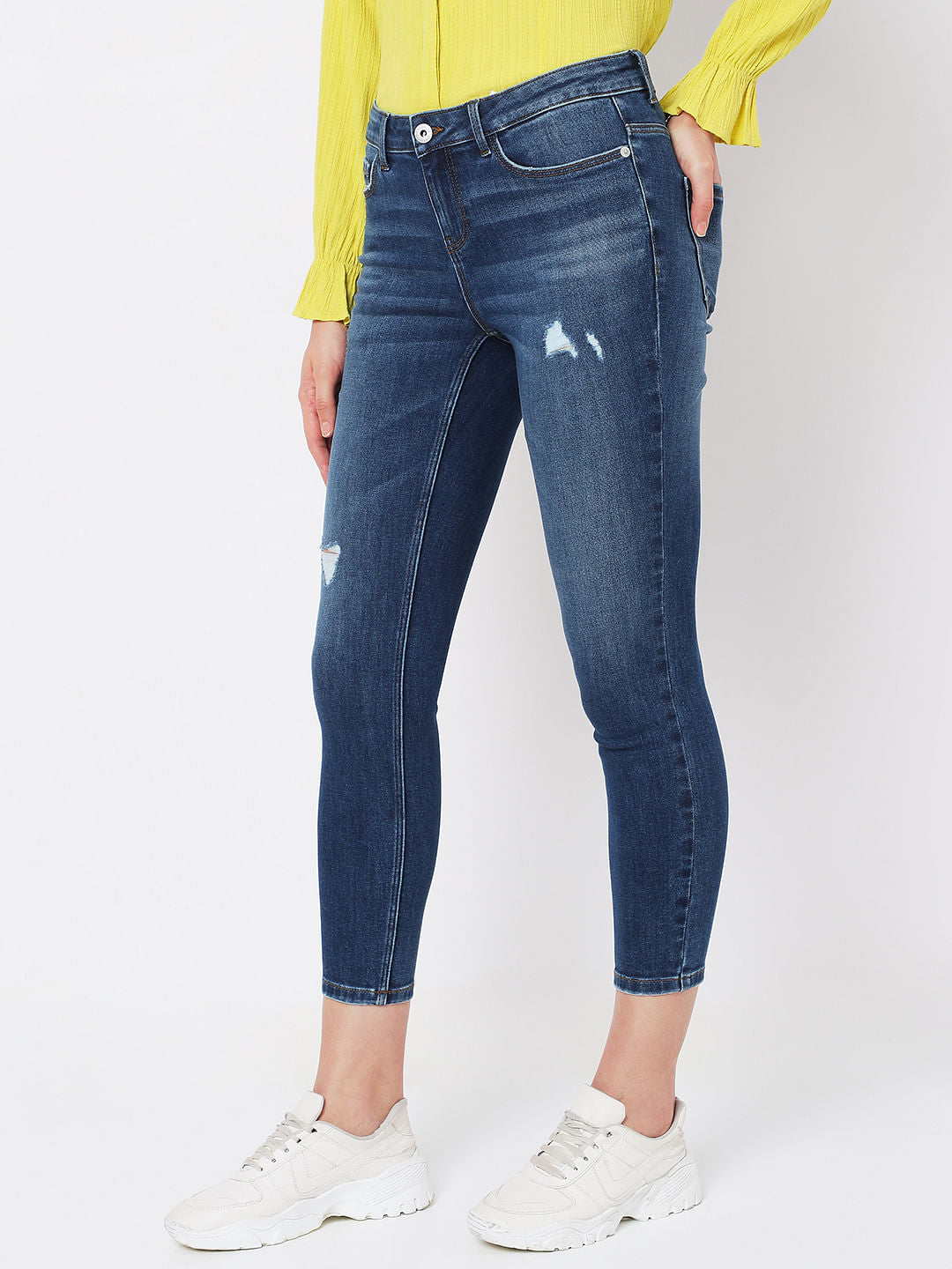 Blue Mid Rise Distressed Wendy Skinny Jeans