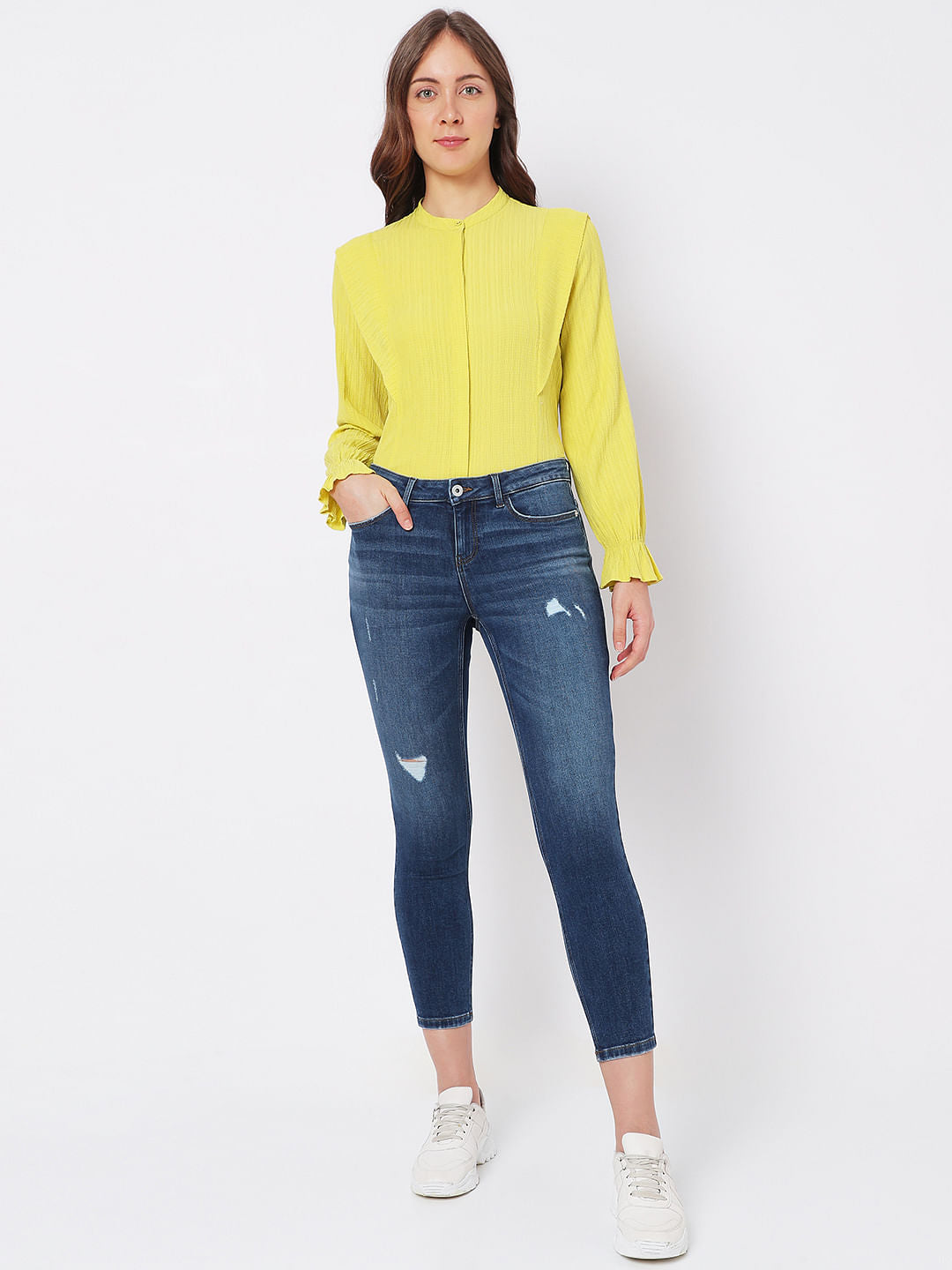 Blue Mid Rise Distressed Wendy Skinny Jeans