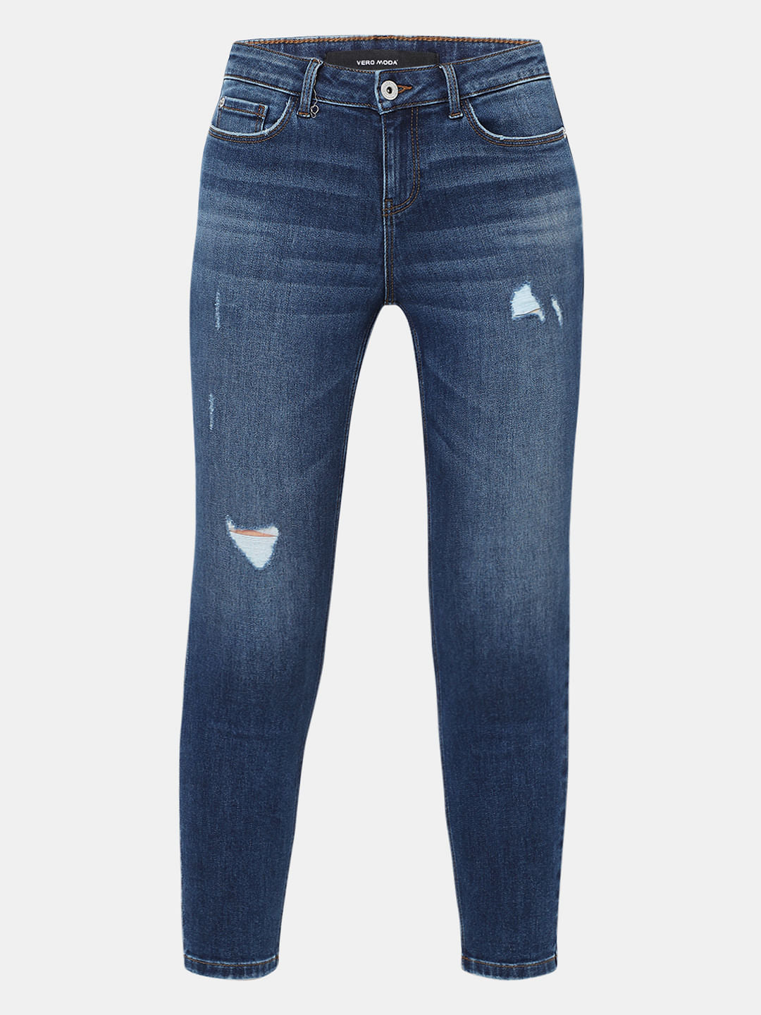 Blue Mid Rise Distressed Wendy Skinny Jeans