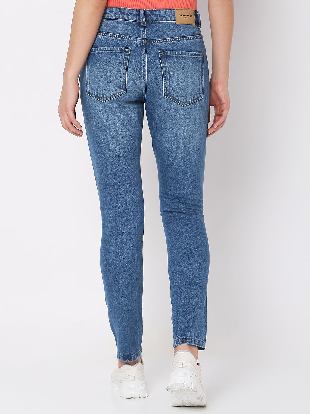 Blue Mid Rise Girlfriend Fit Jeans