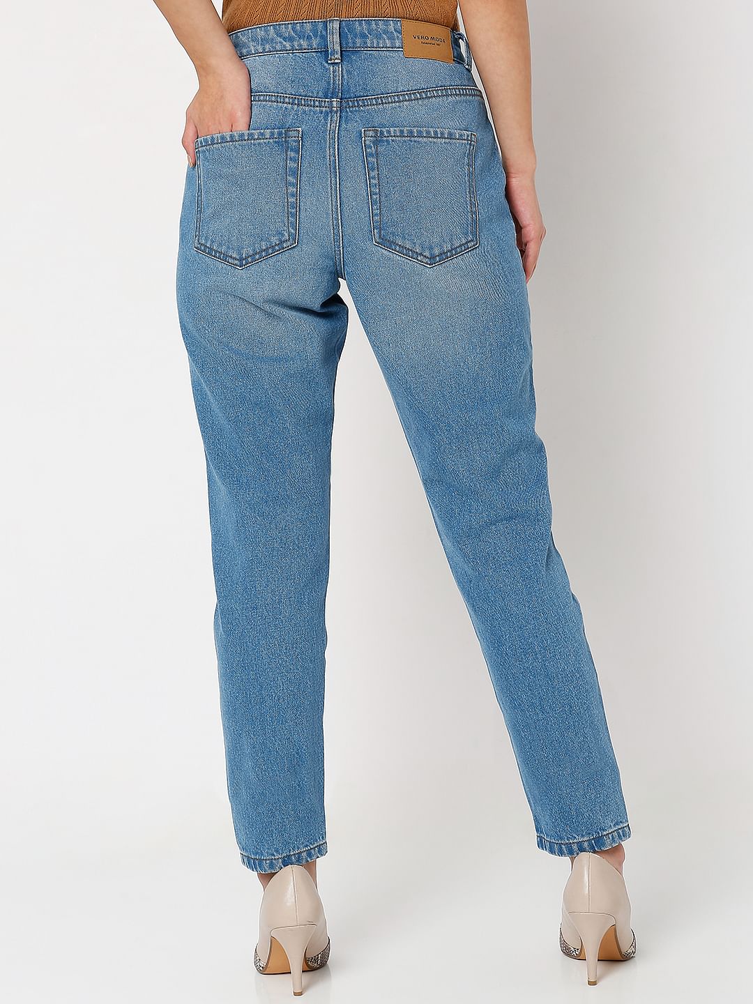 Light Blue Mid Rise Girlfriend Fit Jeans