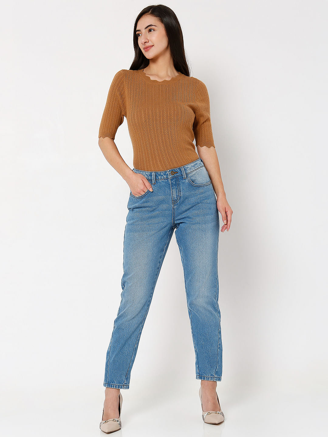 Light Blue Mid Rise Girlfriend Fit Jeans