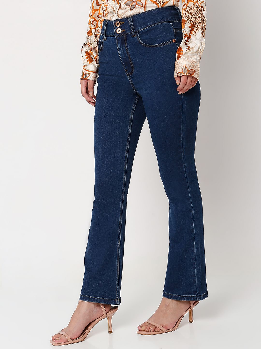 Blue High Rise Twin Button Petra Bootcut Jeans