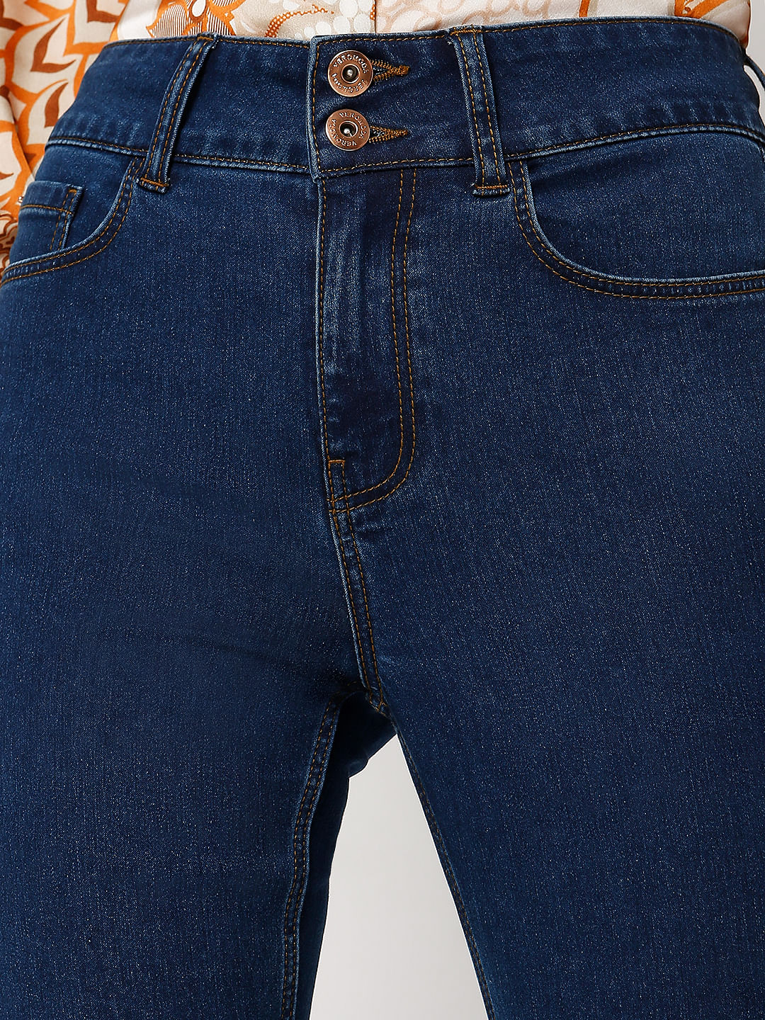 Blue High Rise Twin Button Petra Bootcut Jeans