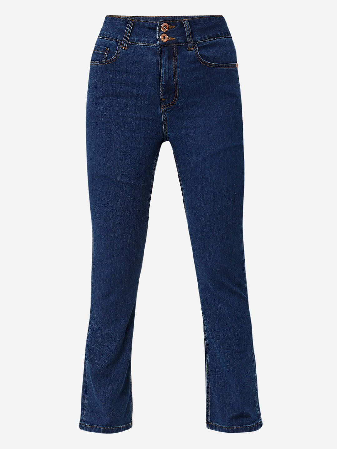 Blue High Rise Twin Button Petra Bootcut Jeans