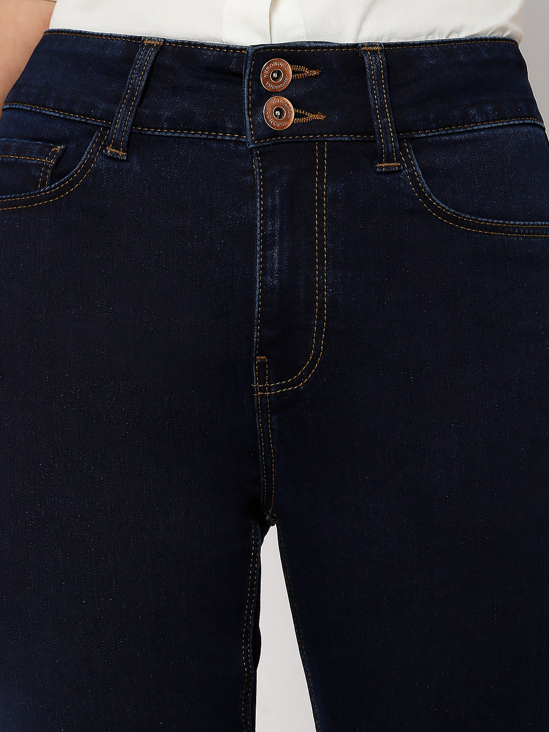 Dark Blue High Rise Twin Button Petra Bootcut Jeans