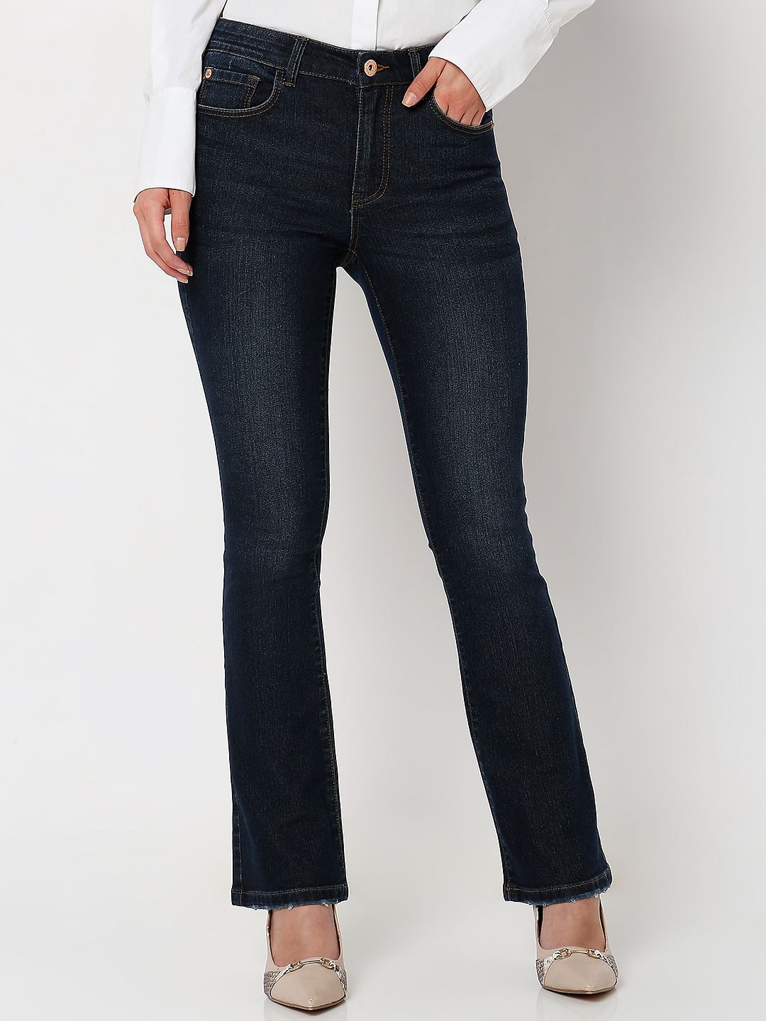 Dark Blue Mid Rise Bootcut Jeans