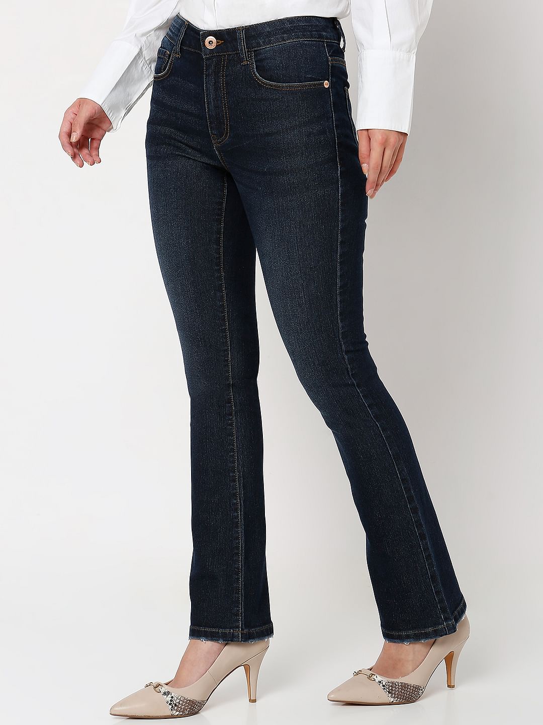 Dark Blue Mid Rise Bootcut Jeans