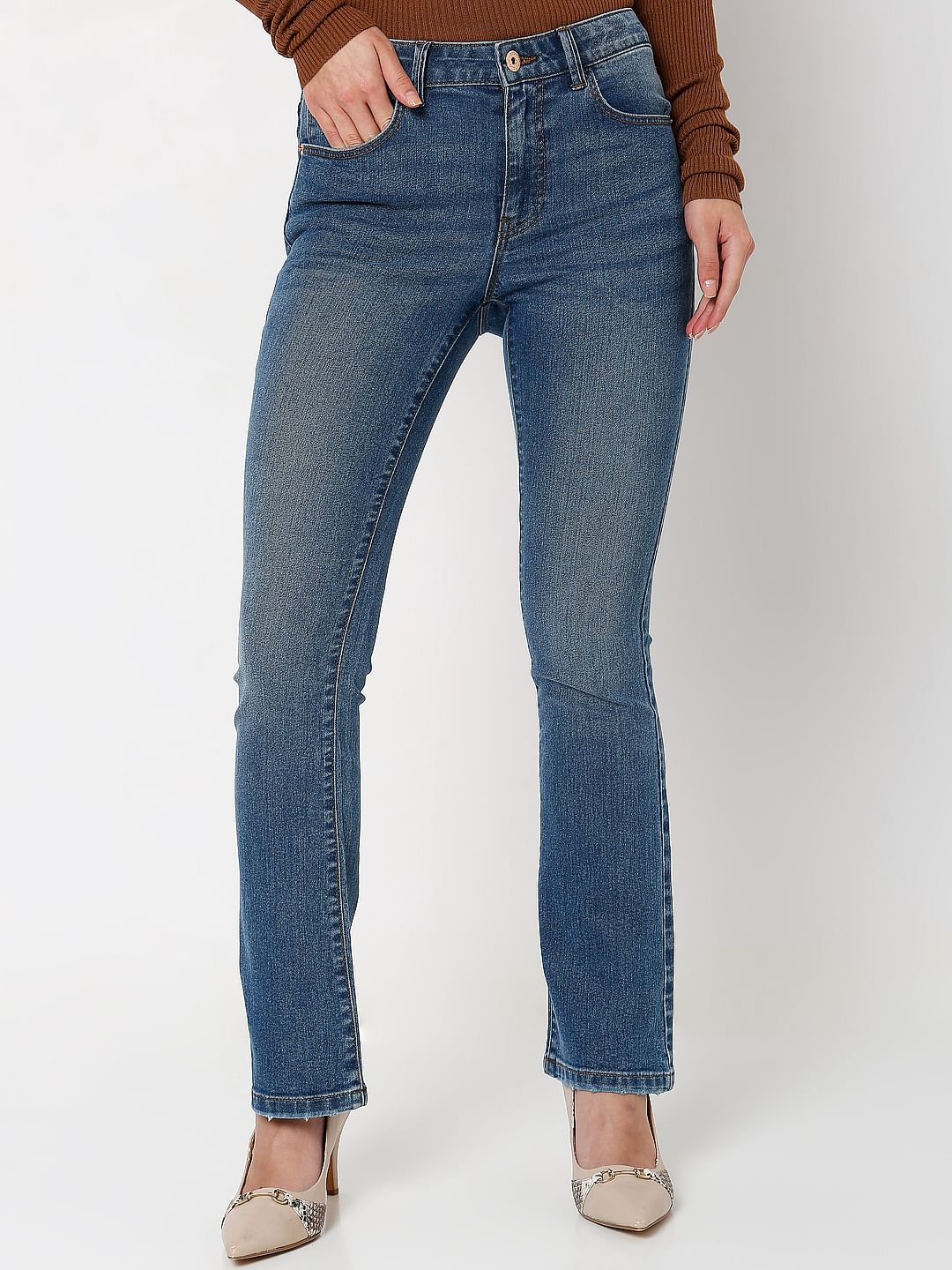 Blue Mid Rise Petra Bootcut Jeans