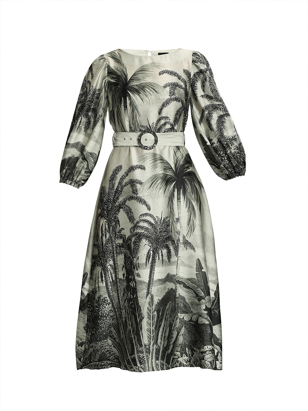 Marquee White Tropical Print Satin Dress
