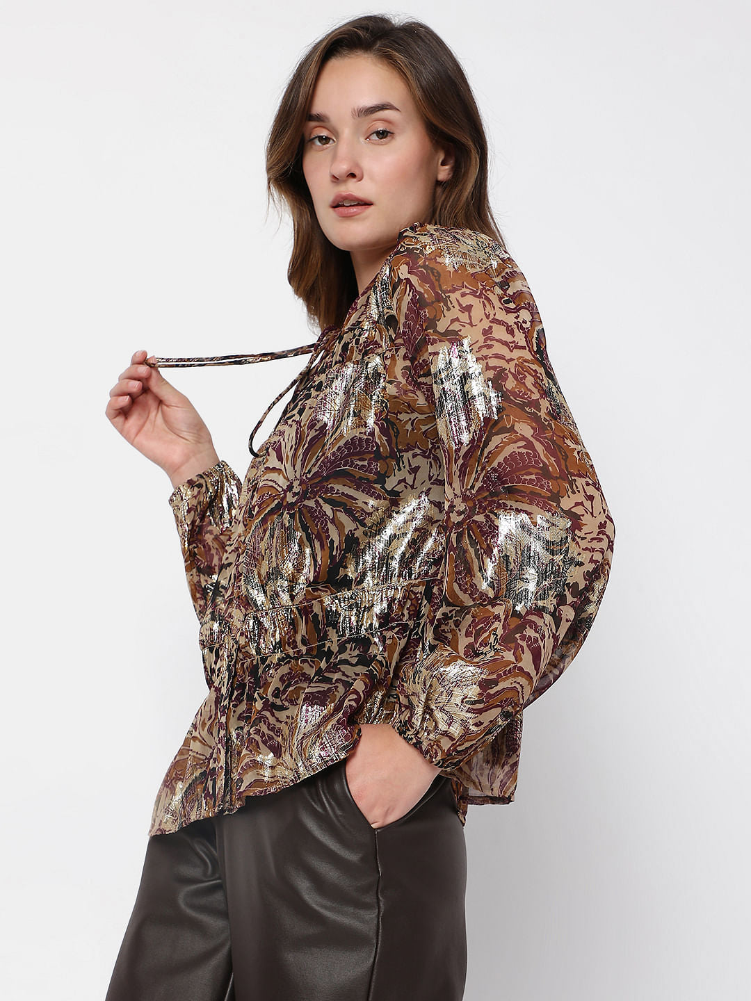 Brown Floral Shimmer Top