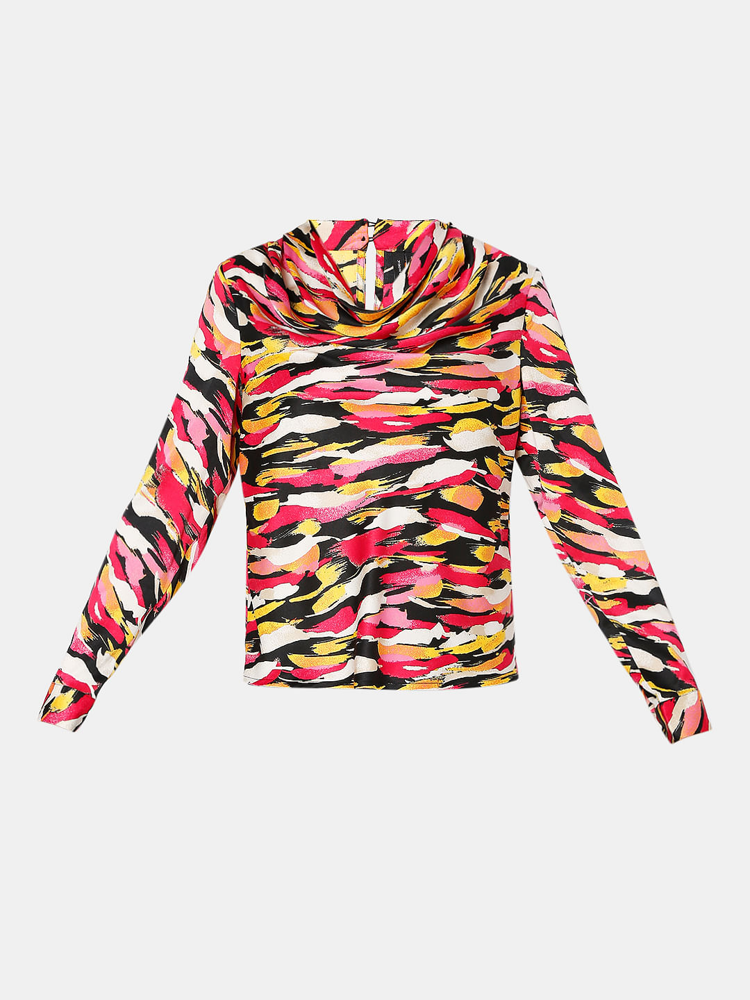 Red Abstract Print Cowl Neck Top