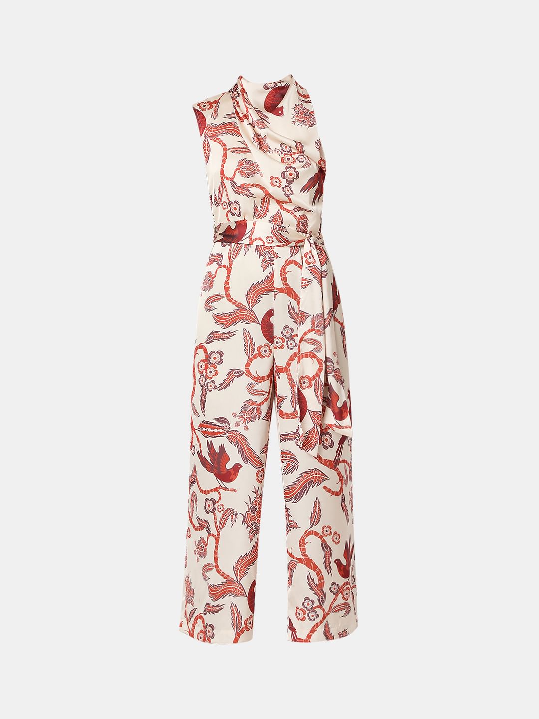 Beige Printed Halter Neck Jumpsuit