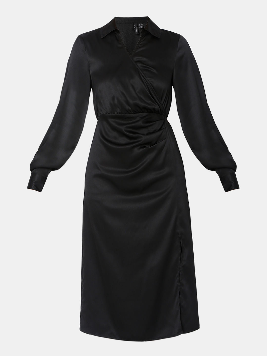 Black Satin Wrap Dress