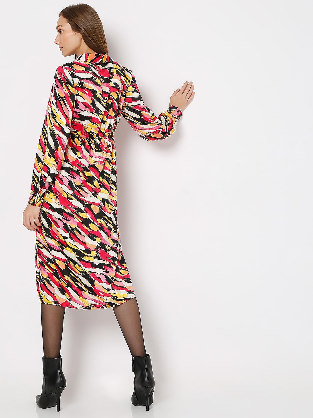 Multi-Colour Abstract Print Shirt Dress