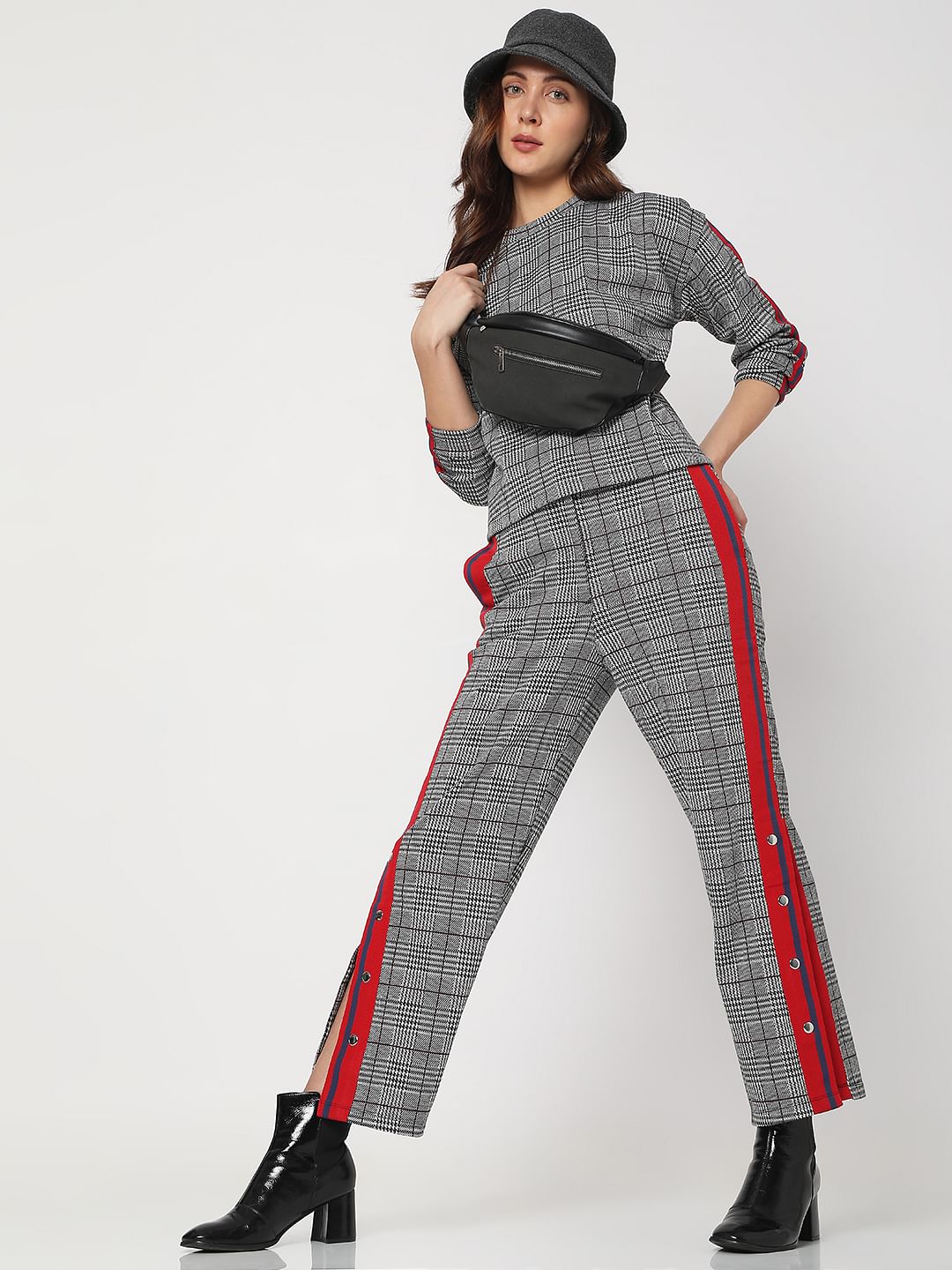 Grey High Rise Check Co-Ord Sweatpants
