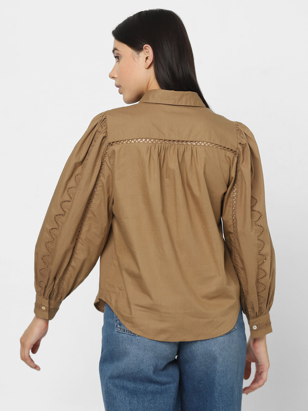 Brown Schiffli Cotton Shirt