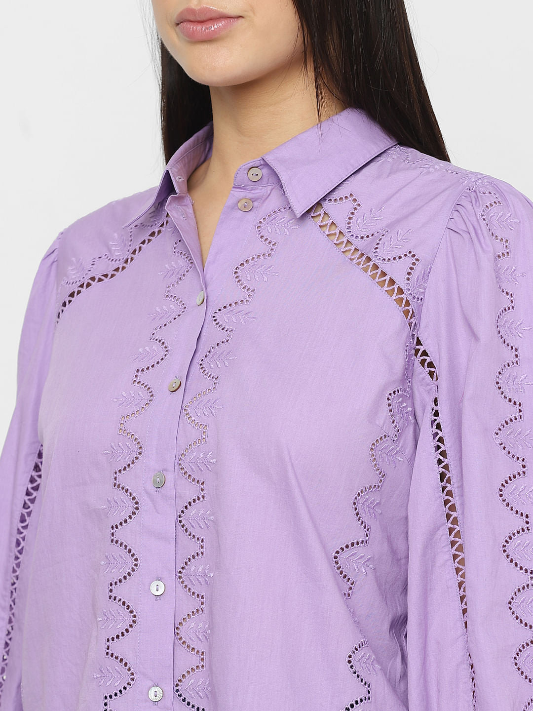 Purple Schiffli Cotton Shirt