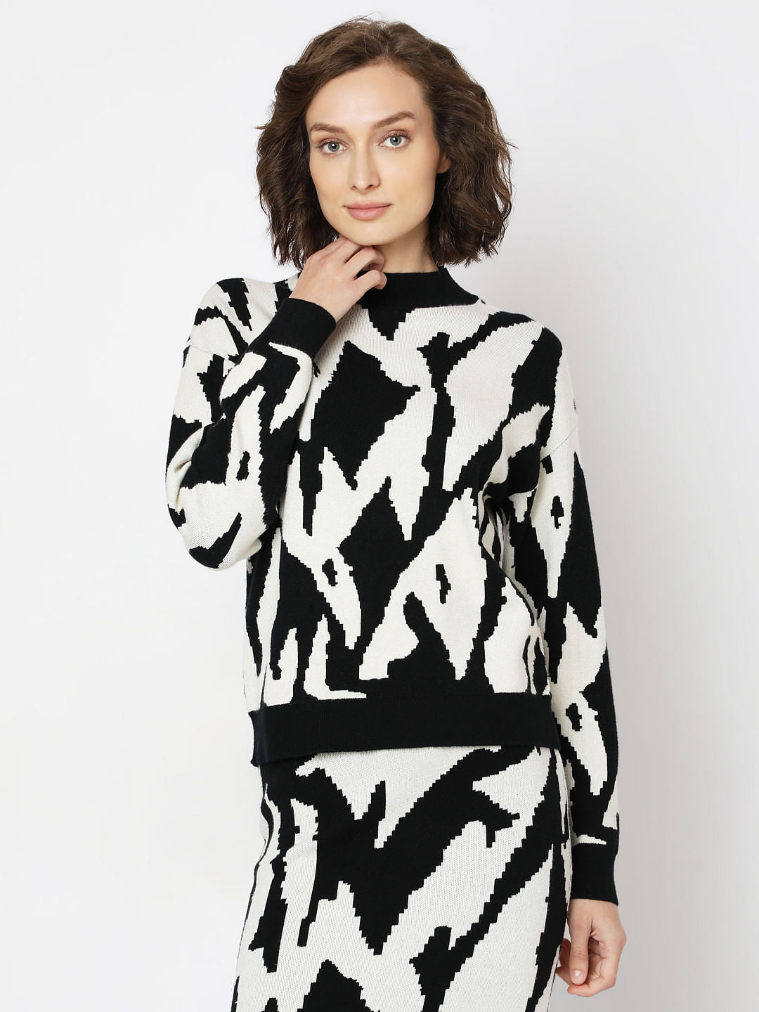 Monochrome High Neck Co-Ord Set Pullover