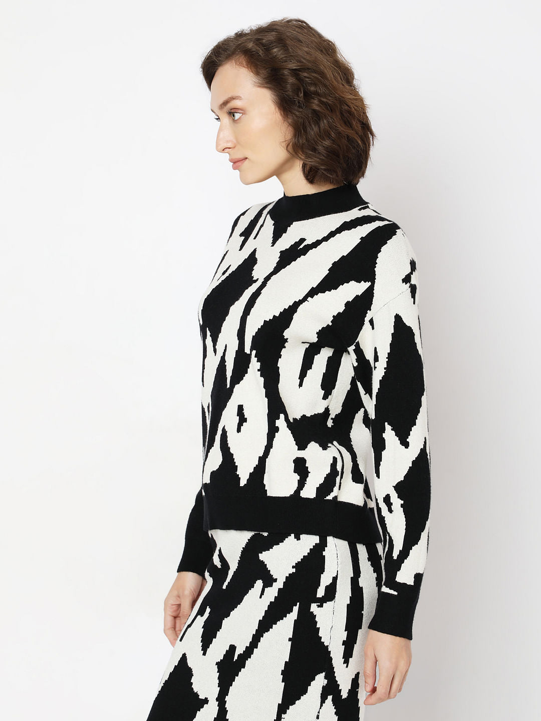 Monochrome High Neck Co-Ord Set Pullover