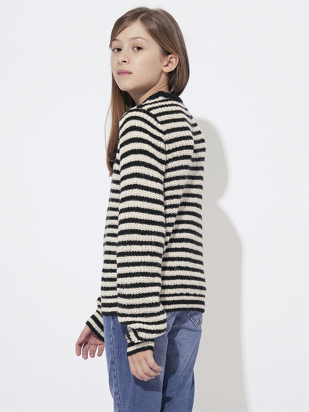 Girls Black Horizontal Striped Pullover