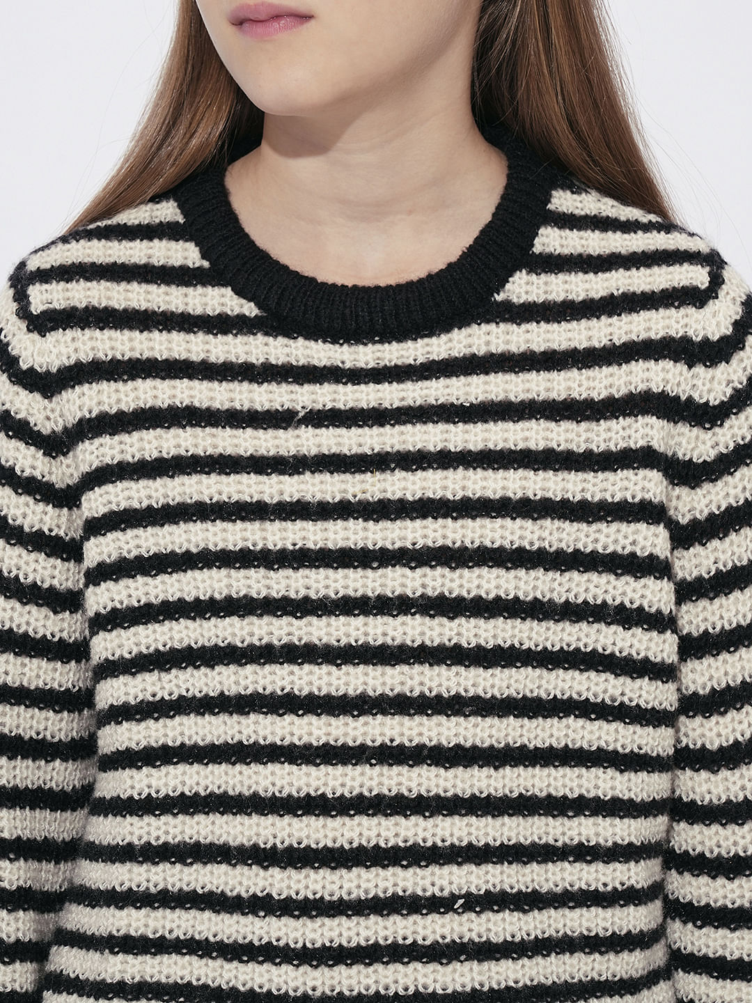 Girls Black Horizontal Striped Pullover