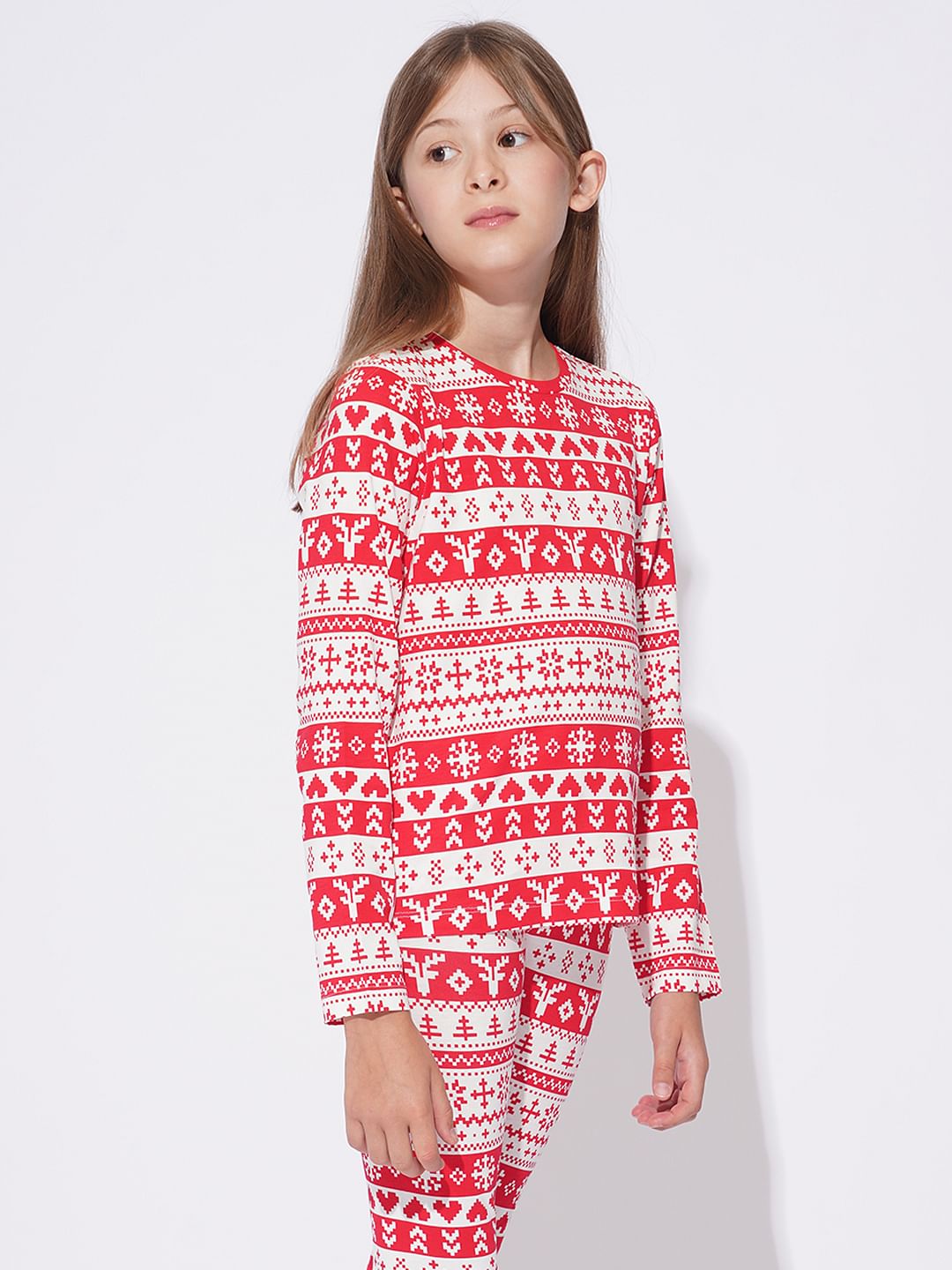 Girls Red Christmas Printed Co-Ord Set