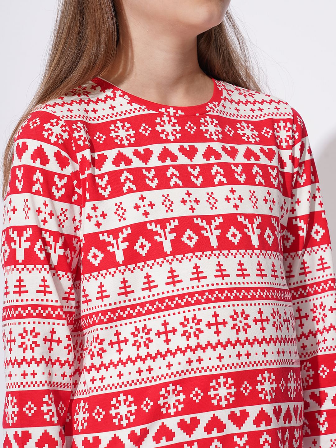 Girls Red Christmas Printed Co-Ord Set