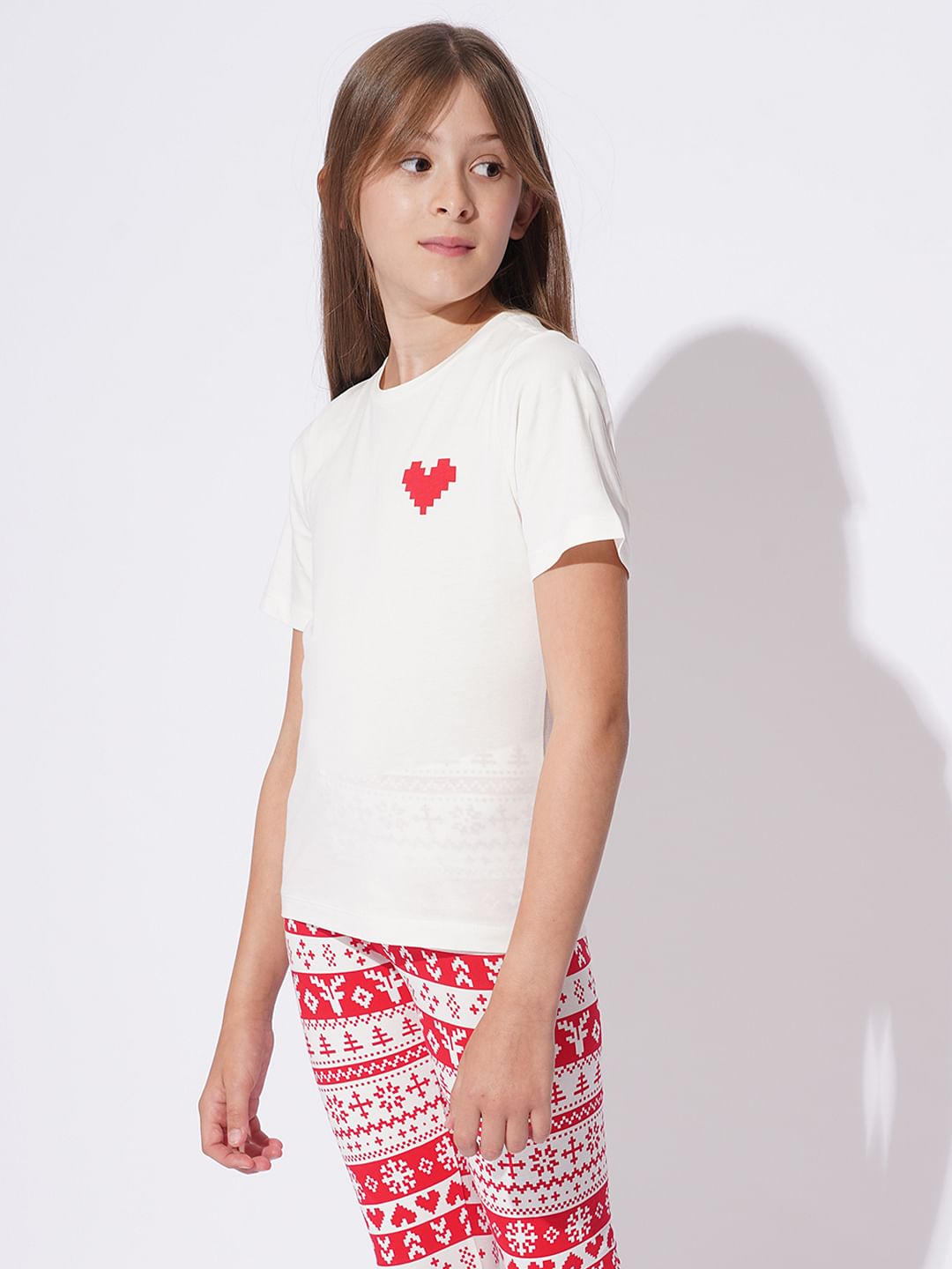 Girls White & Red Christmas Printed Co-Ord Set