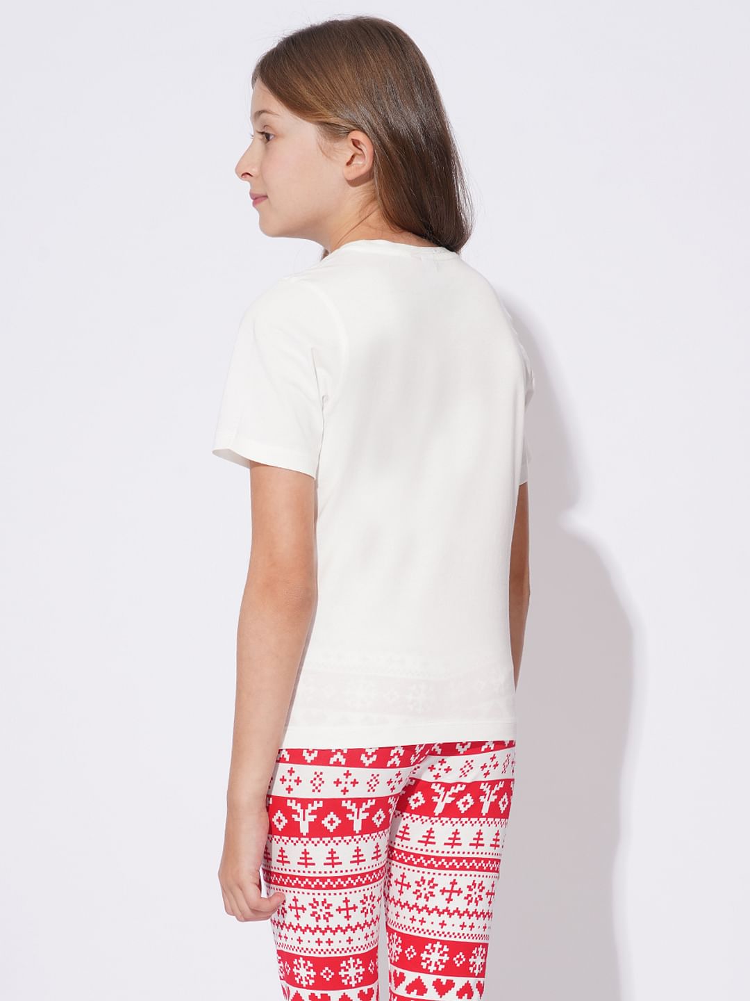 Girls White & Red Christmas Printed Co-Ord Set