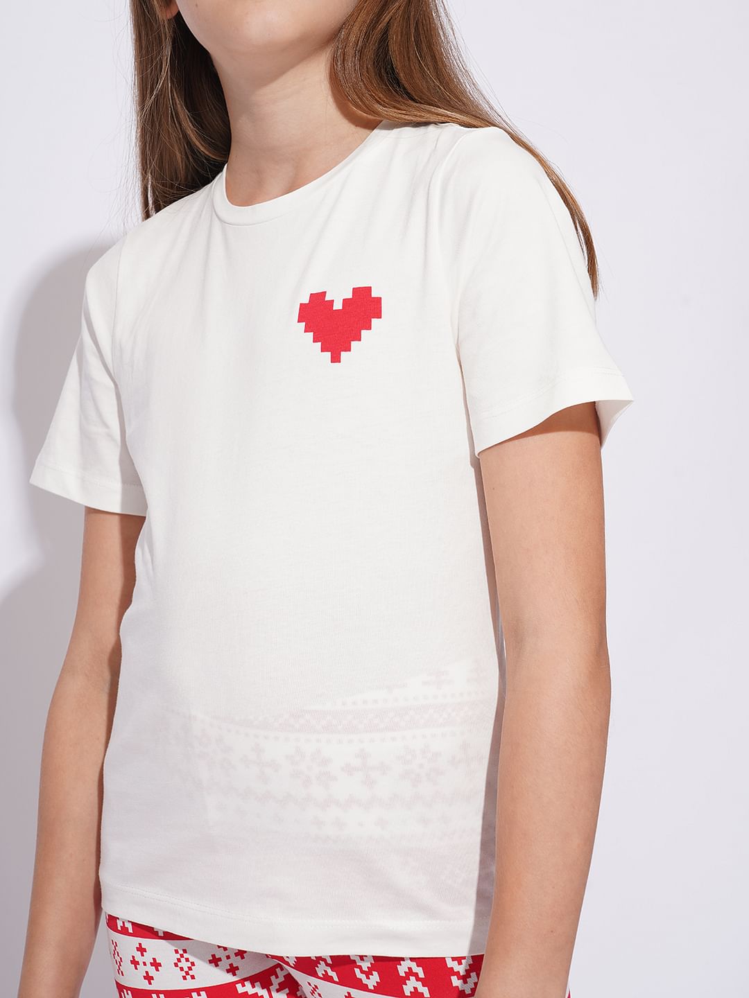 Girls White & Red Christmas Printed Co-Ord Set