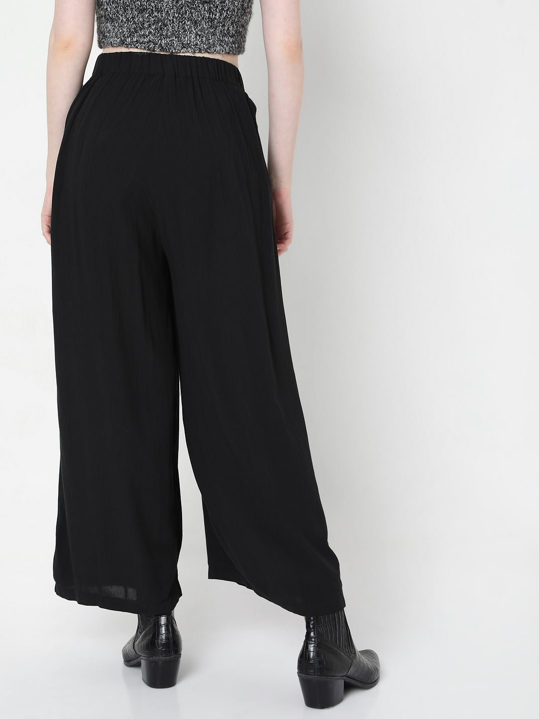Black High Rise Tie Up Palazzo Pants
