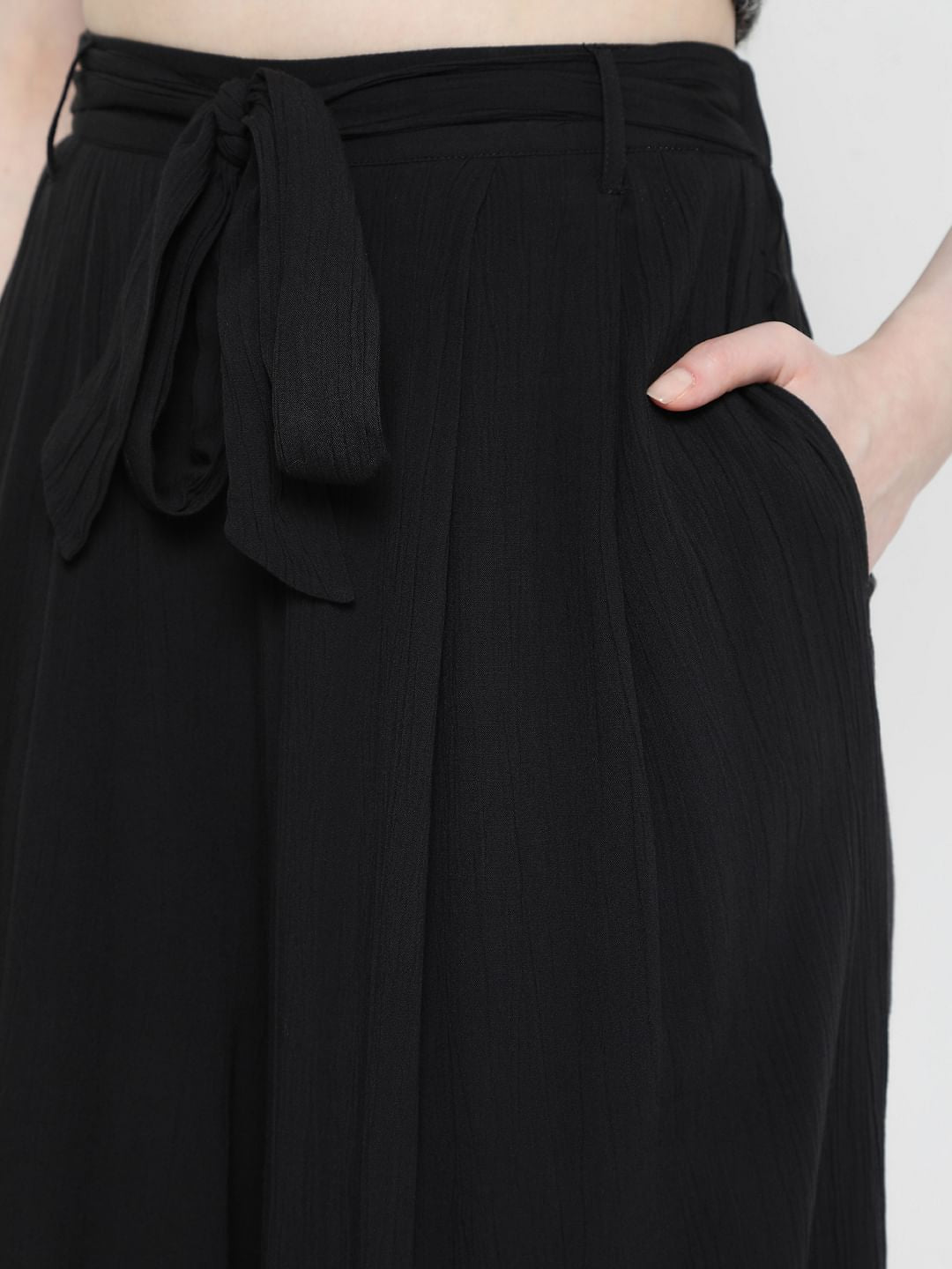 Black High Rise Tie Up Palazzo Pants