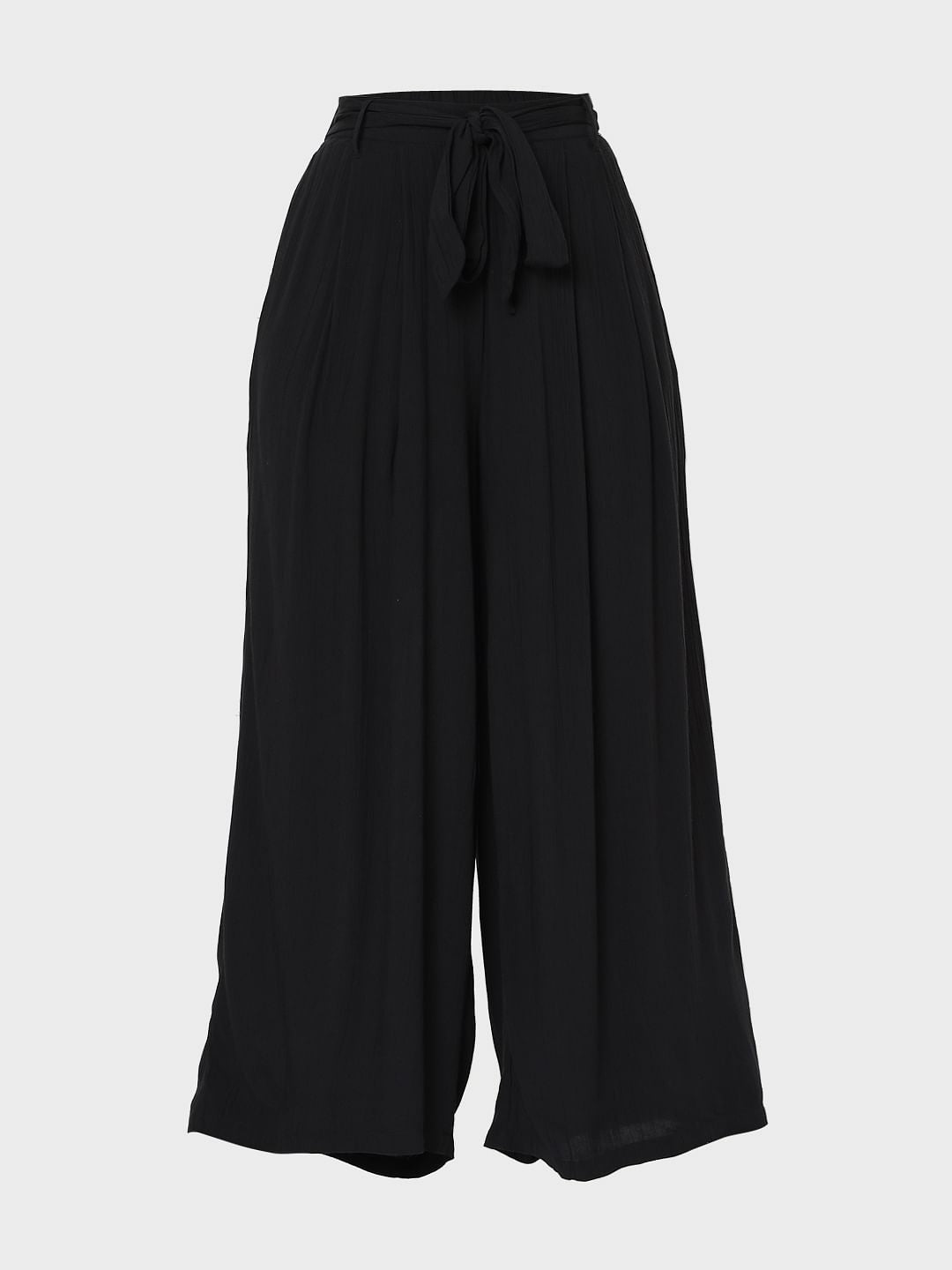 Black High Rise Tie Up Palazzo Pants