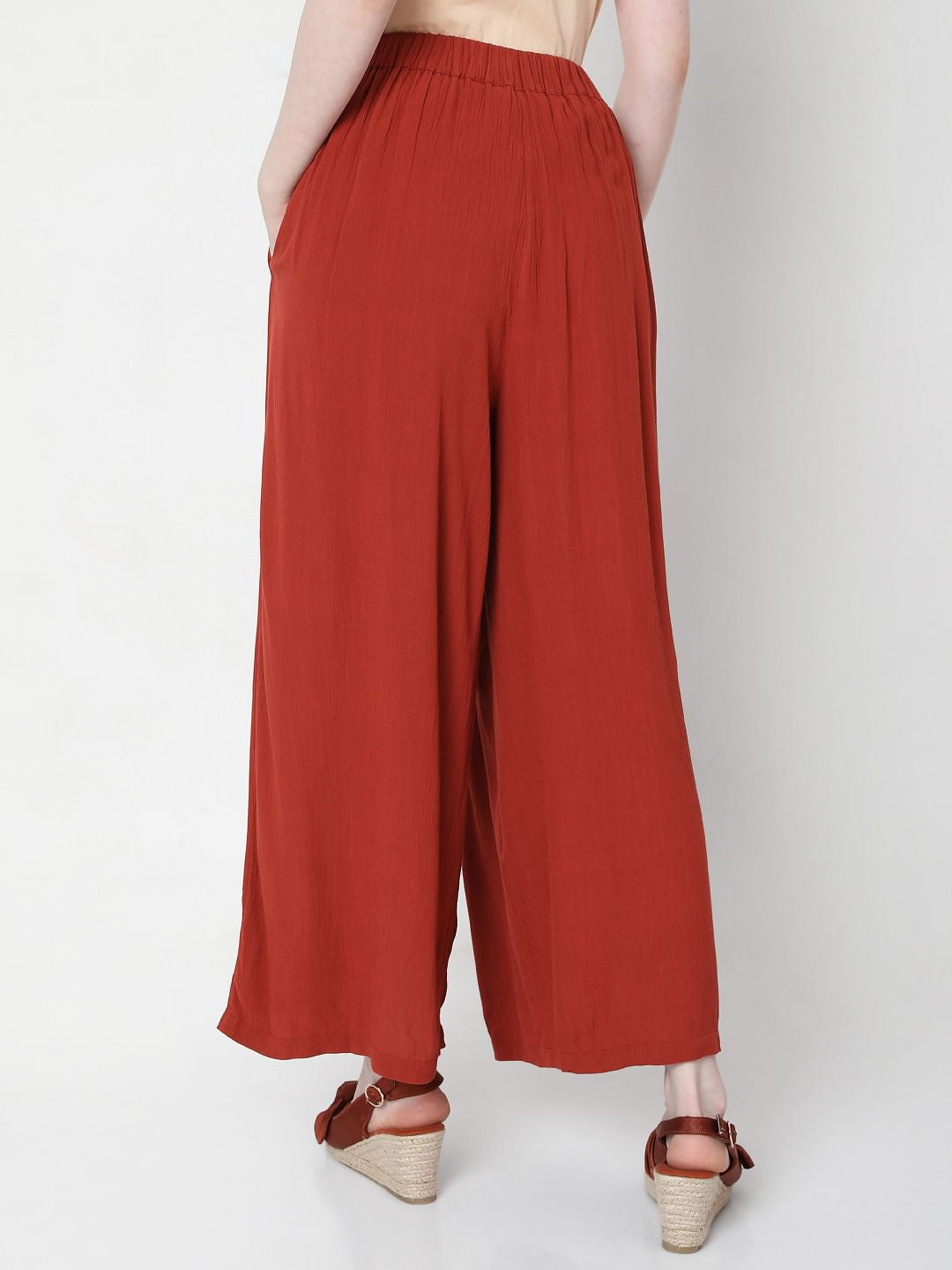 Brick Red High Rise Tie Up Palazzo Pants