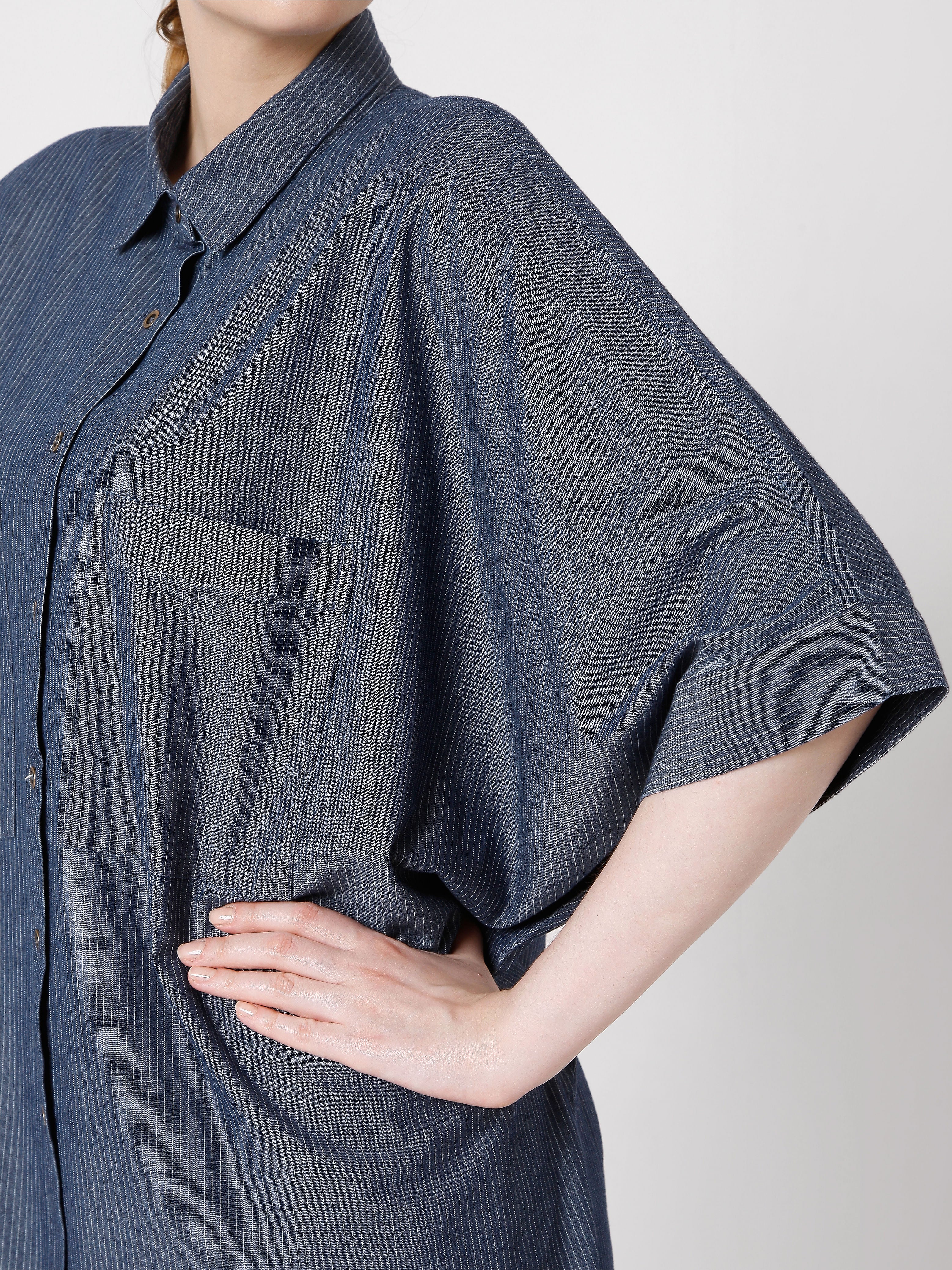 Blue Striped Shirt Dress