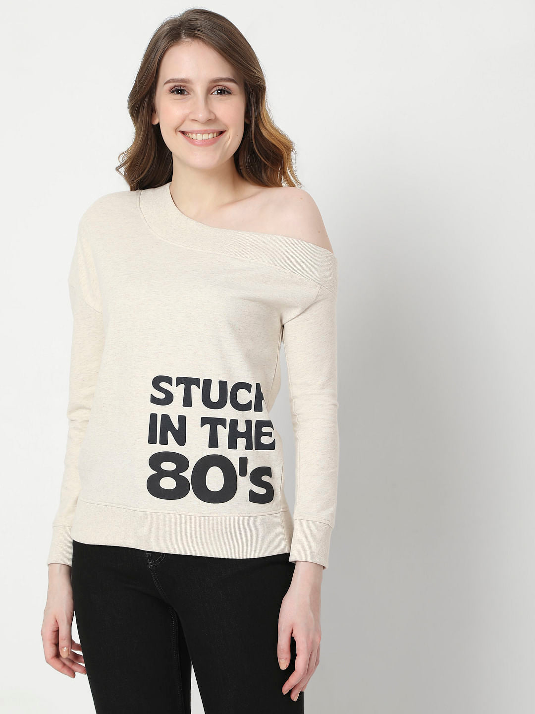 Beige One Shoulder Sweatshirt