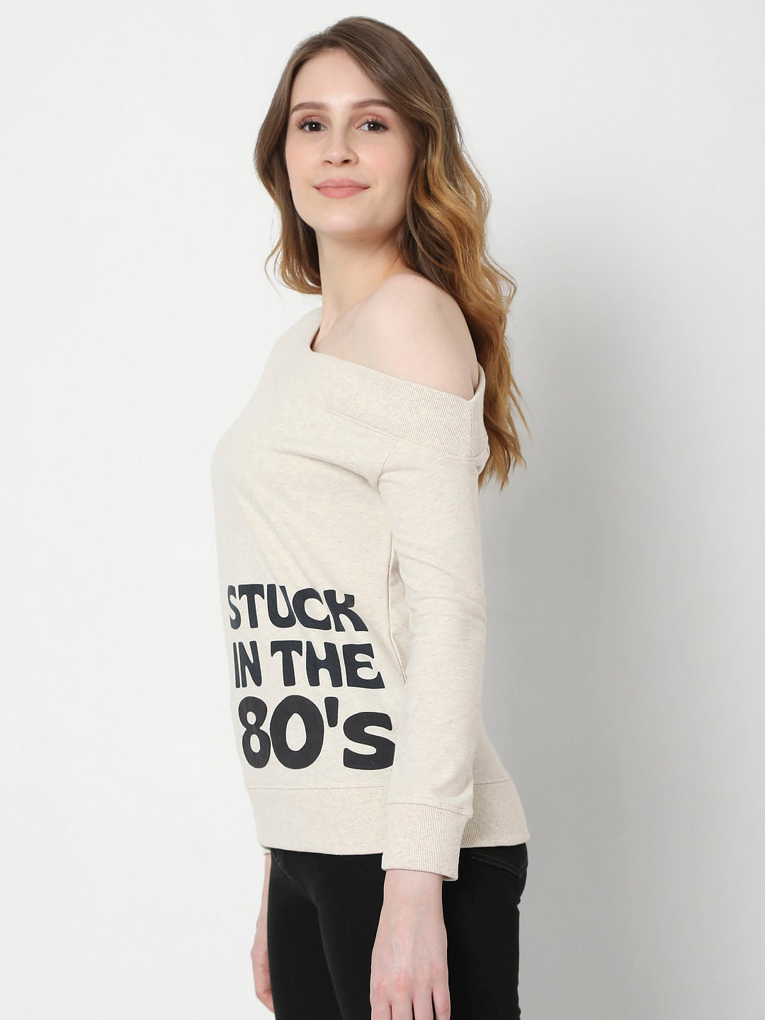 Beige One Shoulder Sweatshirt