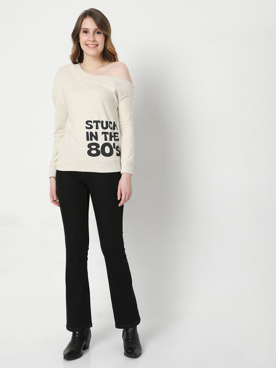 Beige One Shoulder Sweatshirt