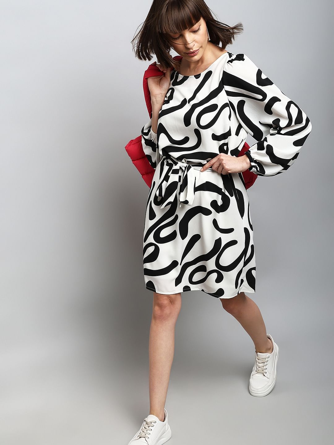 White Doodle Print Shift Dress