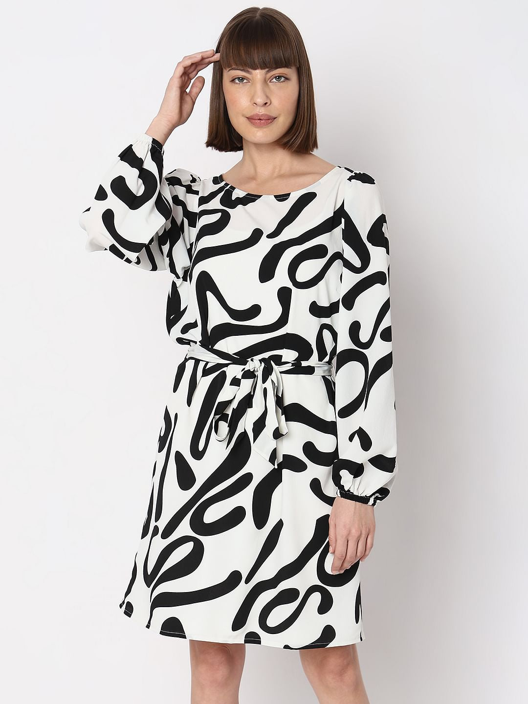 White Doodle Print Shift Dress
