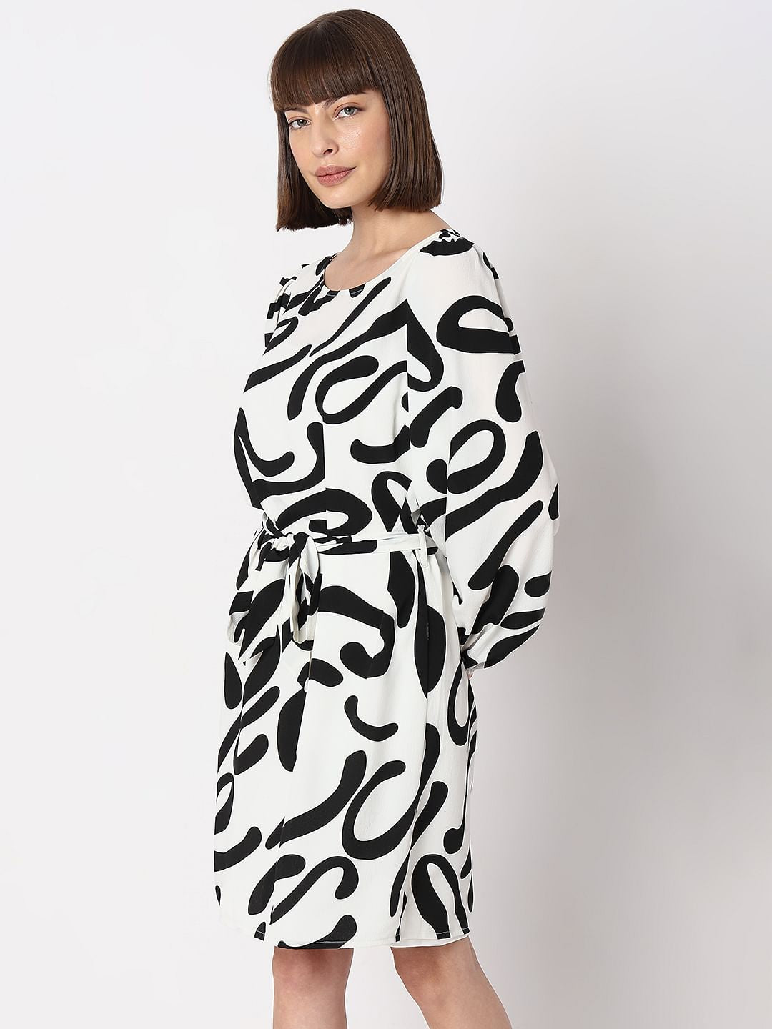 White Doodle Print Shift Dress