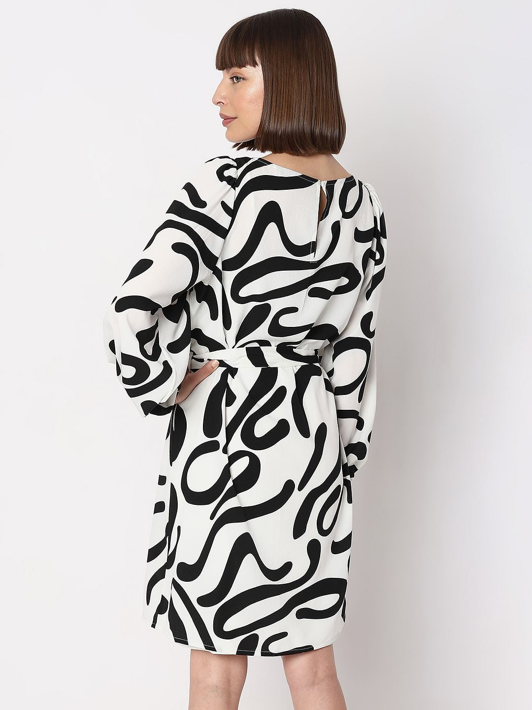 White Doodle Print Shift Dress