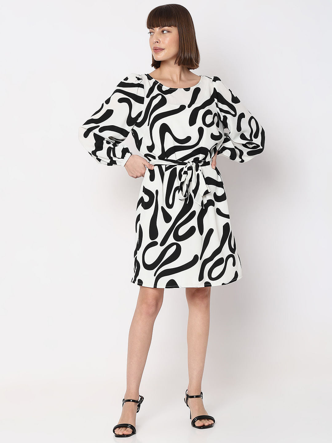 White Doodle Print Shift Dress