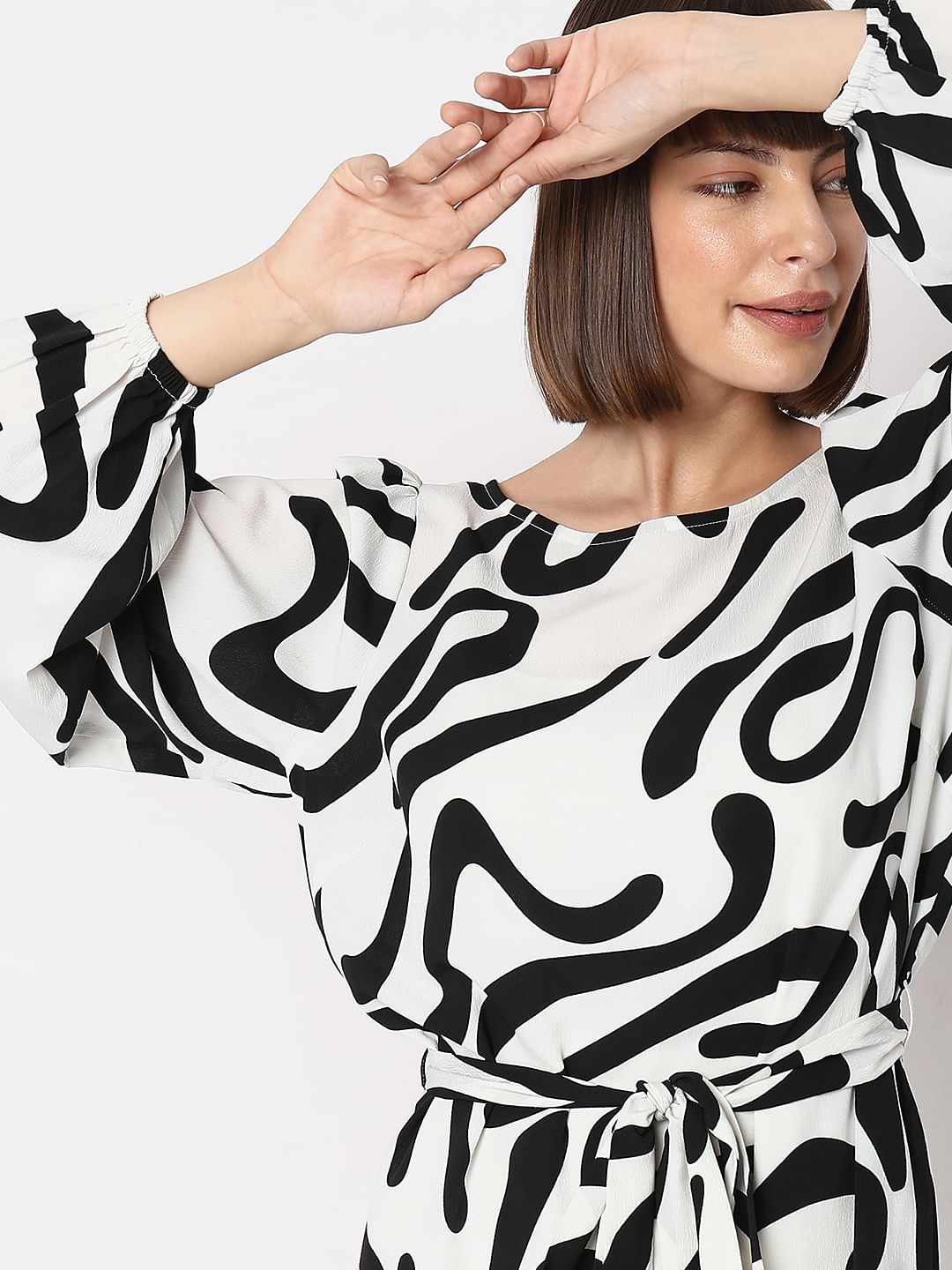 White Doodle Print Shift Dress