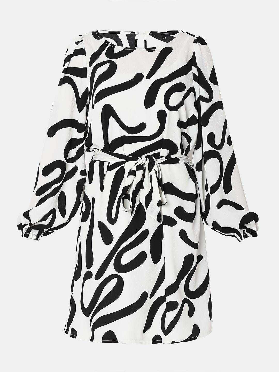 White Doodle Print Shift Dress