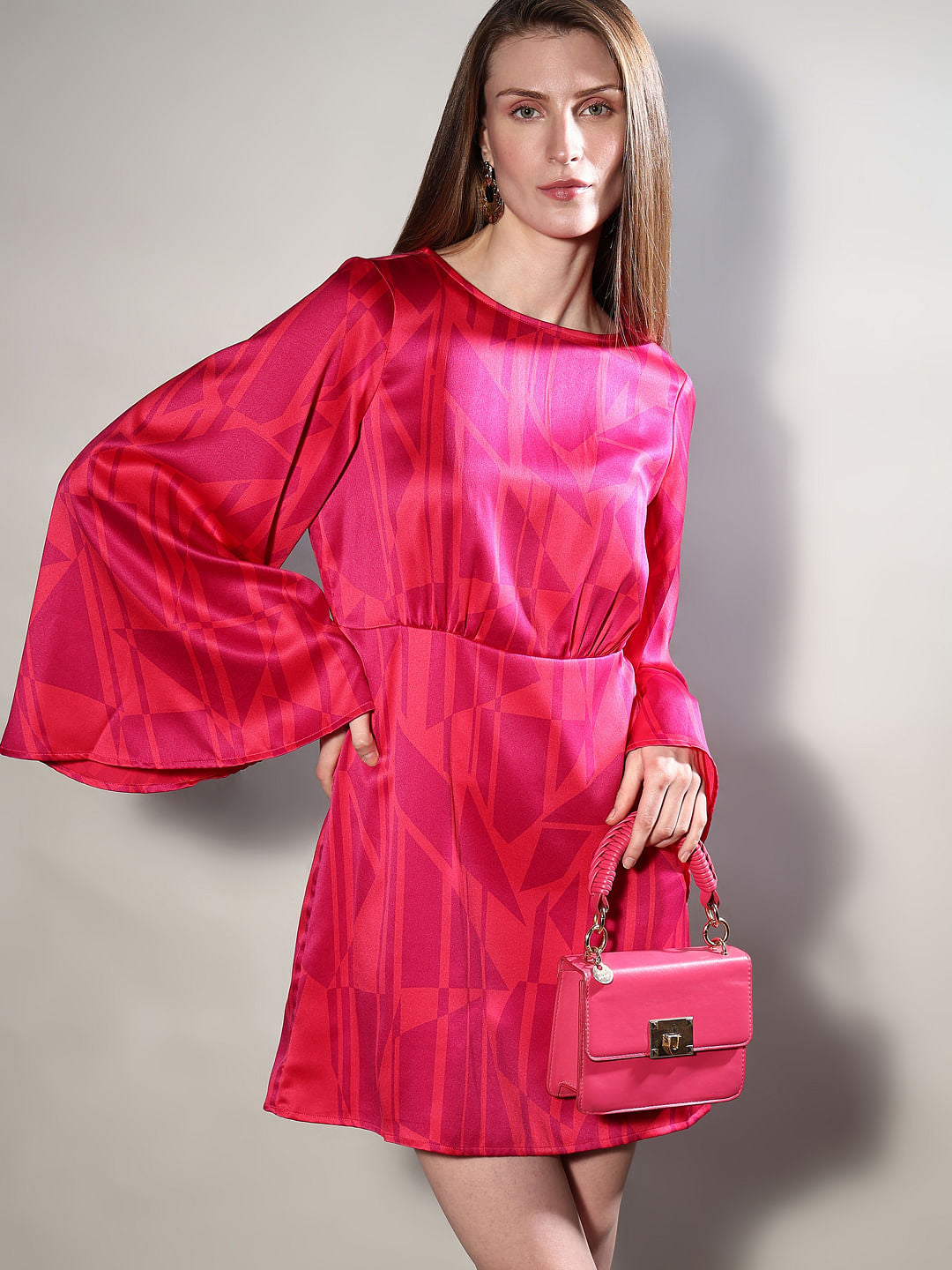 Pink Printed Fit & Flare Dress